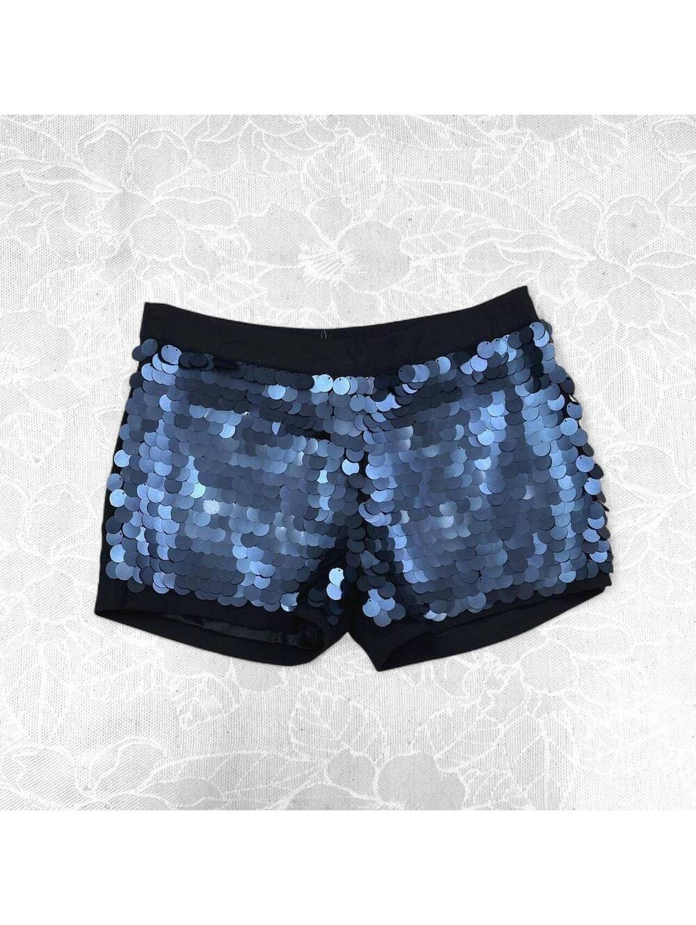 Black Esley Shorts with Blue Paillette Front Detail - Size Medium